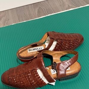 Borelli Brown Woven Leather loafer/sandal size 9M huarache style hobo